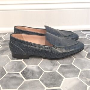 J. Crew 2019 Teal Green Croc Embossed Academy Leather Loafers Women's Size 6